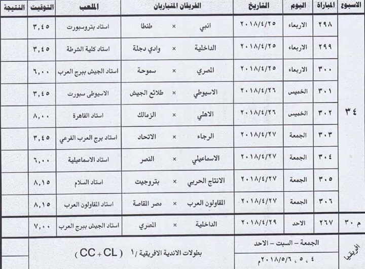 المسابقات تعلن مواعيد مباريات الأسبوع الأخير للدوري وكأس مصر