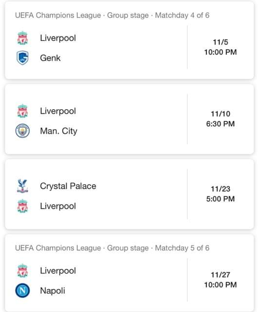 مباريات ليفربول المقبلة